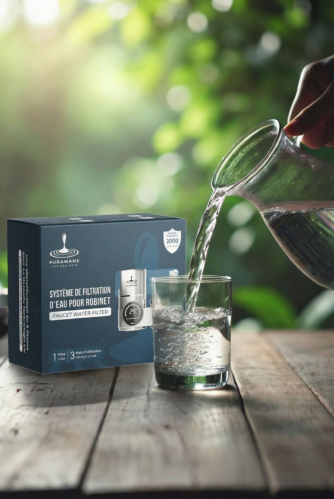 Filtre eau robinet écologique Puramane - alternative bouteille plastique eau